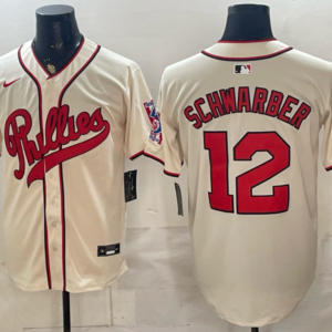 Philadelphia Phillies 12 Schwarber Cream Men Jersey