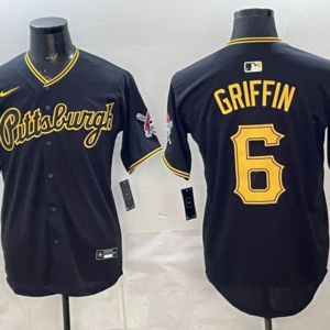 Pittsburgh Pirates 6 Connor Griffin Black Cool Base Men Jersey 1