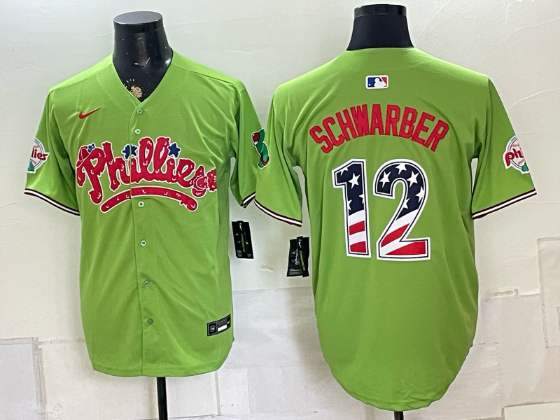 Philadelphia Phillies 12 Schwarber Green USA 250 Fourth of July Men Jersey