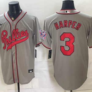 Philadelphia Phillies 3 Bryce Harper 2026 Field of Dreams Stadium Grey Men Jersey