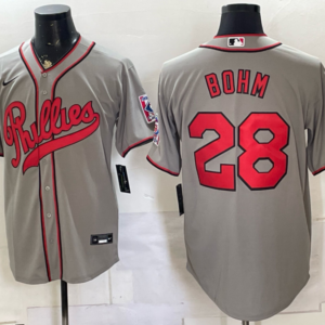 Philadelphia Phillies 28 Bohm 2026 Field of Dreams Stadium Grey Men Jersey