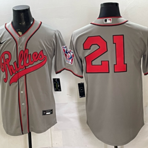 Philadelphia Phillies 21 Grey Throwback Men Jersey
