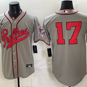 Philadelphia Phillies 17 Rhys Hoskins Grey Throwback Men Jersey