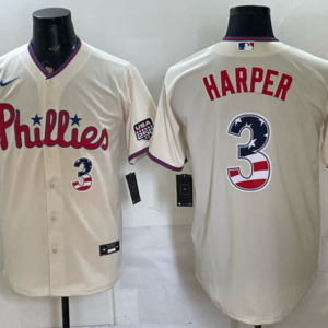 Philadelphia Phillies 3 Harper Cream USA 250 Fourth of July Men Jersey