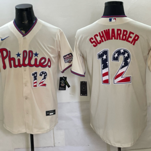 Philadelphia Phillies 12 Schwarber Cream USA 250 Fourth of July Men Jersey