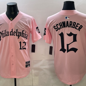 Philadelphia Phillies 12 Schwarber  Gothic Pink Men Jersey