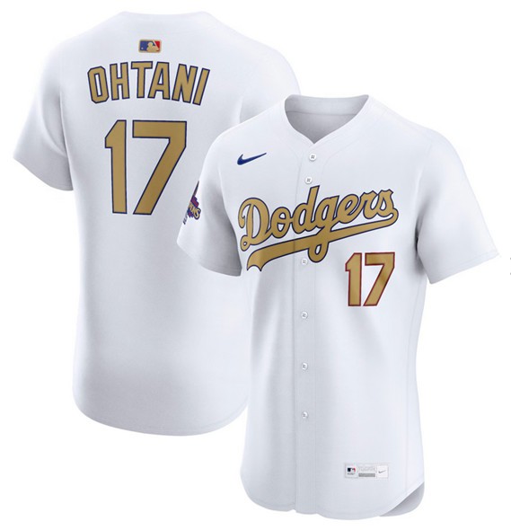 MLB Dodgers 17 Shohei Ohtani White 2025 Gold Collection Nike Flexbase Men Jersey