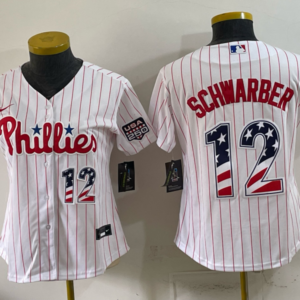 Philadelphia Phillies 12 Schwarber  White USA 250 Fourth of July Youth Jersey