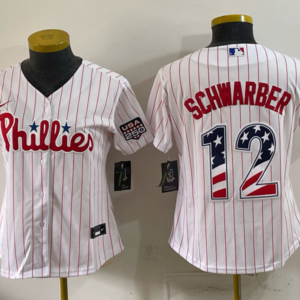 Philadelphia Phillies 12 Schwarber  White USA 250 Fourth of July Women Jersey
