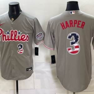 Philadelphia Phillies 3 Bryce Harper Grey USA 250 Fourth of July Men Jersey