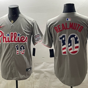 Philadelphia Phillies 10 JT Realmuto Grey USA 250 Fourth of July Cool Base Men Jersey