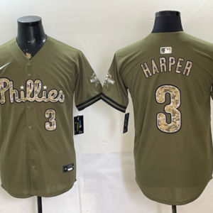 Philadelphia Phillies 3 Bryce Harper Olive Salute to Service Cool Base Men Jersey