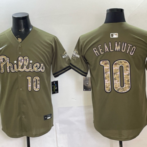 Philadelphia Phillies 10 JT Realmuto Olive Salute to Service Cool Base Men Jersey