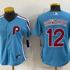 Philadelphia Phillies 12 Schwarber Blue Cool Base Youth Jersey