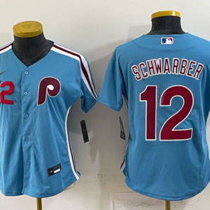 Philadelphia Phillies 12 Schwarber Blue Cool Base Women Jersey