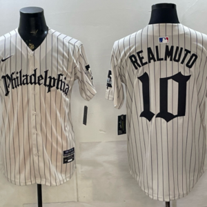 Philadelphia Phillies 10 JT Realmuto White Gothic Cool Base Men Jersey