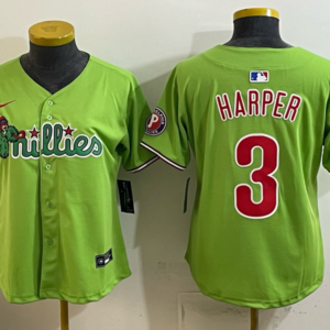 Philadelphia Phillies 3 Harper Green Cool Base Women Jersey