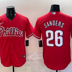 MLB Phillies 26 Sanders Red Nike Cool Base Men Jersey