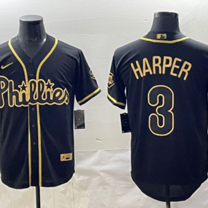 MLB Phillies 3 Bryce Harper Black Gold Nike Cool Base Men Jersey