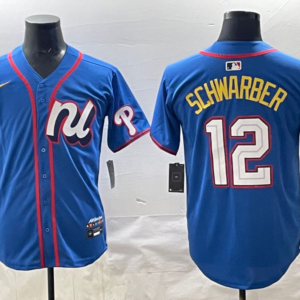 MLB Phillies 12 Kyle Schwarber Blue National League 2025 All Star Nike Cool Base Men Jersey