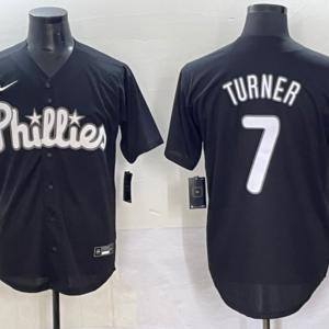 MLB Phillies 7 Trea Turner Black Nike Cool Base Men Jersey