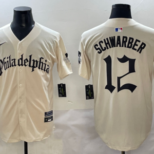 MLB Phillies 12 Kyle Schwarber Cream New Nike Cool Base Men Jersey