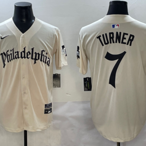 MLB Phillies 7 Trea Turner Cream New Nike Cool Base Men Jersey