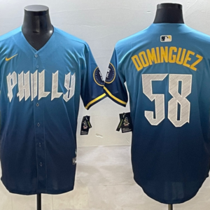 MLB Phillies 58 Dominguez Blue Nike Cool Base Men Jersey