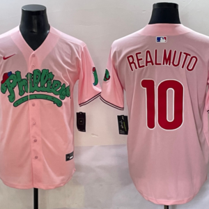 MLB Phillies 10 JT Realmuto Pink Nike Cool Base Men Jersey