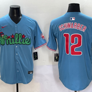 MLB Phillies 12 Kyle Schwarber Blue Nike Cool Base Men Jersey
