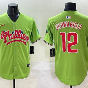 MLB Phillies 12 Kyle Schwarber Green Nike Cool Base Men Jersey