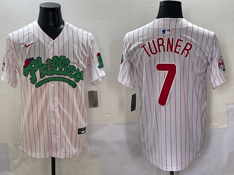 MLB Phillies 7 Trea Turner White Nike Cool Base Men Jersey
