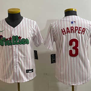 MLB Phillies 3 Bryce Harper White Nike Cool Base Youth Jersey