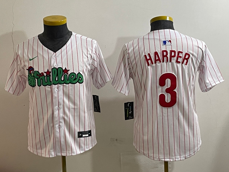 MLB Phillies 3 Bryce Harper White Nike Cool Base Youth Jersey
