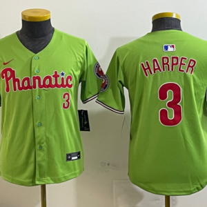 MLB Phillies 3 HARPER Green Nike Cool Base Youth Jersey