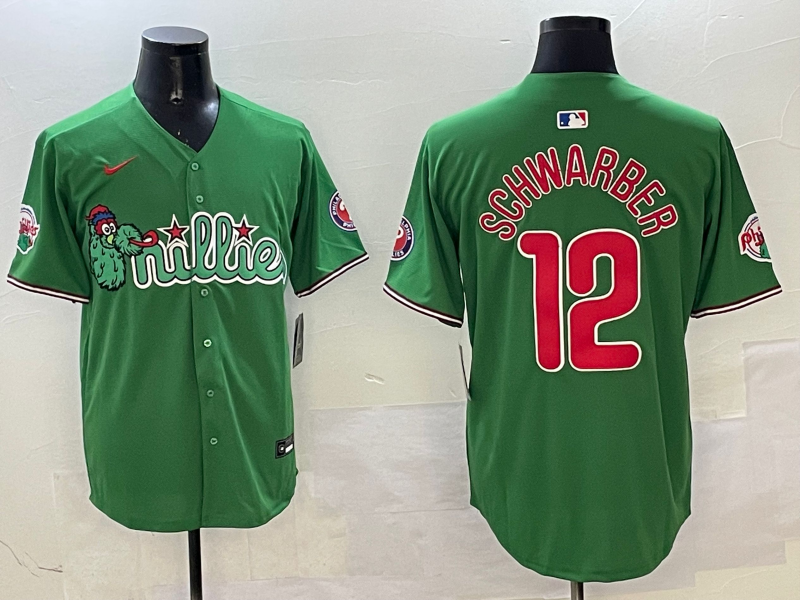 MLB Phillies 12 Kyle Schwarber Green Nike Cool Base Men Jersey
