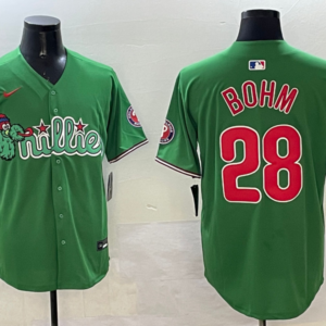 MLB Phillies 28 Alec Bohm Green Nike Cool Base Men Jersey