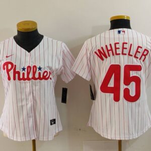 MLB Phillies 45 WHEELER White Nike Cool Base Women Jersey