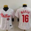 MLB Phillies 16 Brandon Marsh White Nike Cool Base Women Jersey