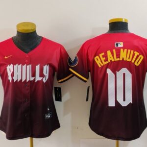 MLB Phillies 10 JT Realmuto Red 2024 City Connect Nike Cool Base Women Jersey