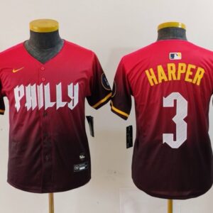 MLB Phillies 3 Bryce Harper Red 2024 City Connect Nike Cool Base Youth Jersey