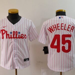 MLB Phillies 45 WHEELER White Nike Cool Base Youth Jersey