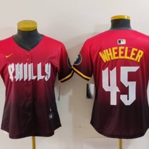 MLB Phillies 45 WHEELER Red 2024 City Connect Nike Cool Base Women Jersey