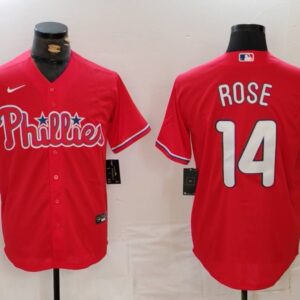 MLB Phillies 14 Rose Red Nike Cool Base Men Jersey
