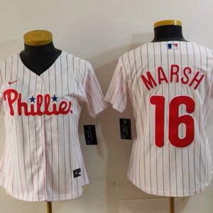 MLB Phillies 16 Brandon Marsh White Nike Cool Base Women Jersey