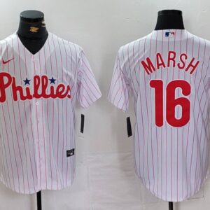 MLB Phillies 16 Brandon Marsh White Nike Cool Base Men Jersey