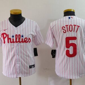 MLB Phillies 5 Bryson Stott  White Nike Cool Base Youth Jersey