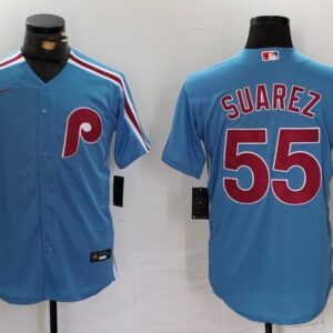 MLB Phillies 55 Suarez Blue Nike Cool Base Men Jersey