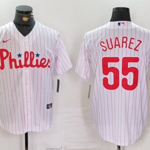 MLB Phillies 55 Suarez White Nike Cool Base Men Jersey
