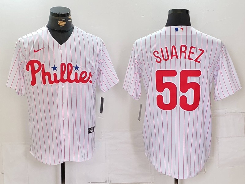 MLB Phillies 55 Suarez White Nike Cool Base Men Jersey